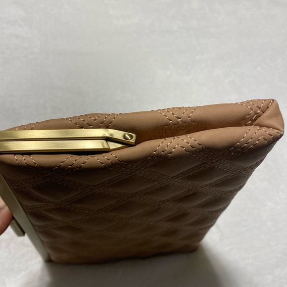 Rachel Roy Quilted Tan Faux Leather Clutch With Gold-Robe Hardware - Picture 9 of 14